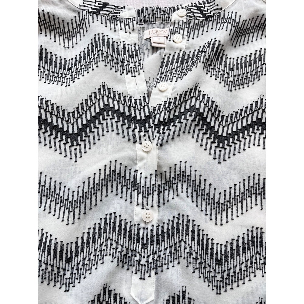 J. Crew Chevron Semi-Sheer Black & White Blouse Womens sz M Chic Spring Office - Picture 3 of 16
